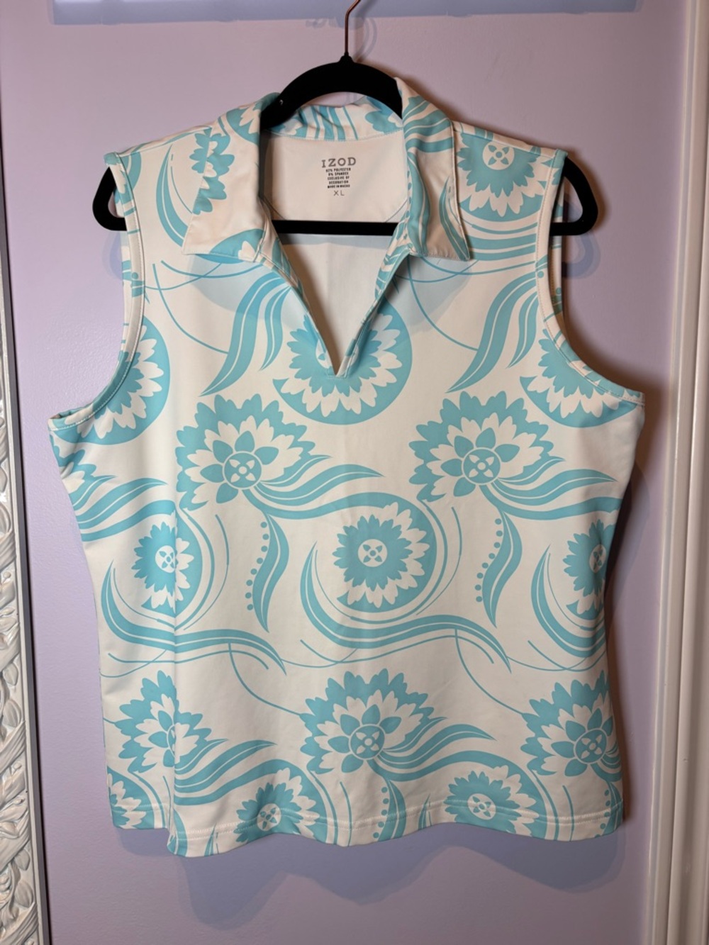 Izod Aqua Floral Sleeveless Golf Sporty Polo Tank Size XL